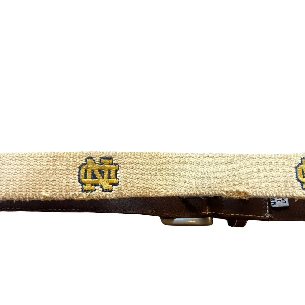 Peter Millar Notre Dame Fighting Irish Canvas Leather Belt Mens Tan Brown USA
